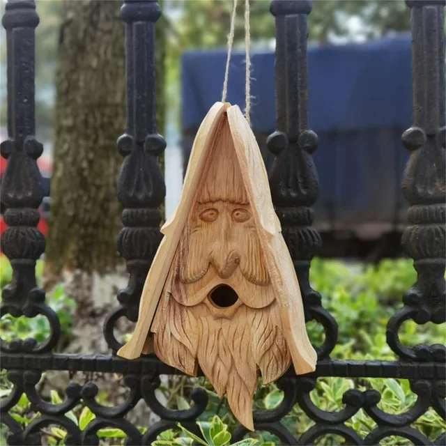 DGOO Outdoor Garden Simulation Birdhouse Wooden Bird Feeder Hanging Old Man's Bird House Feeder